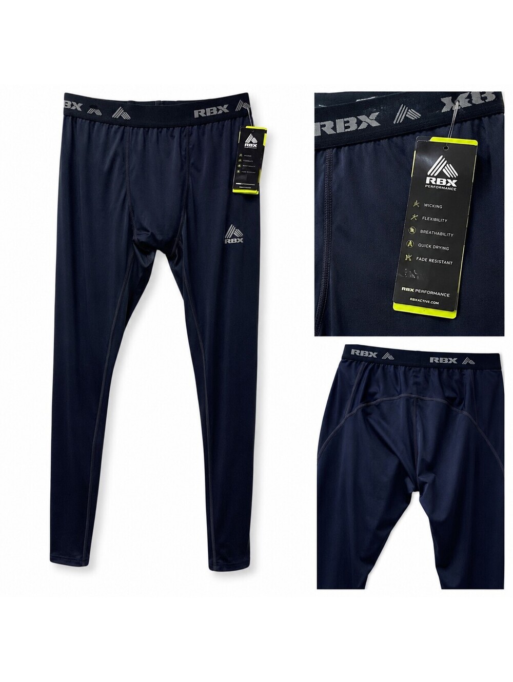 NWT RBX Men's XL Performance Athletic Pants Compression Navy Blue Wicking